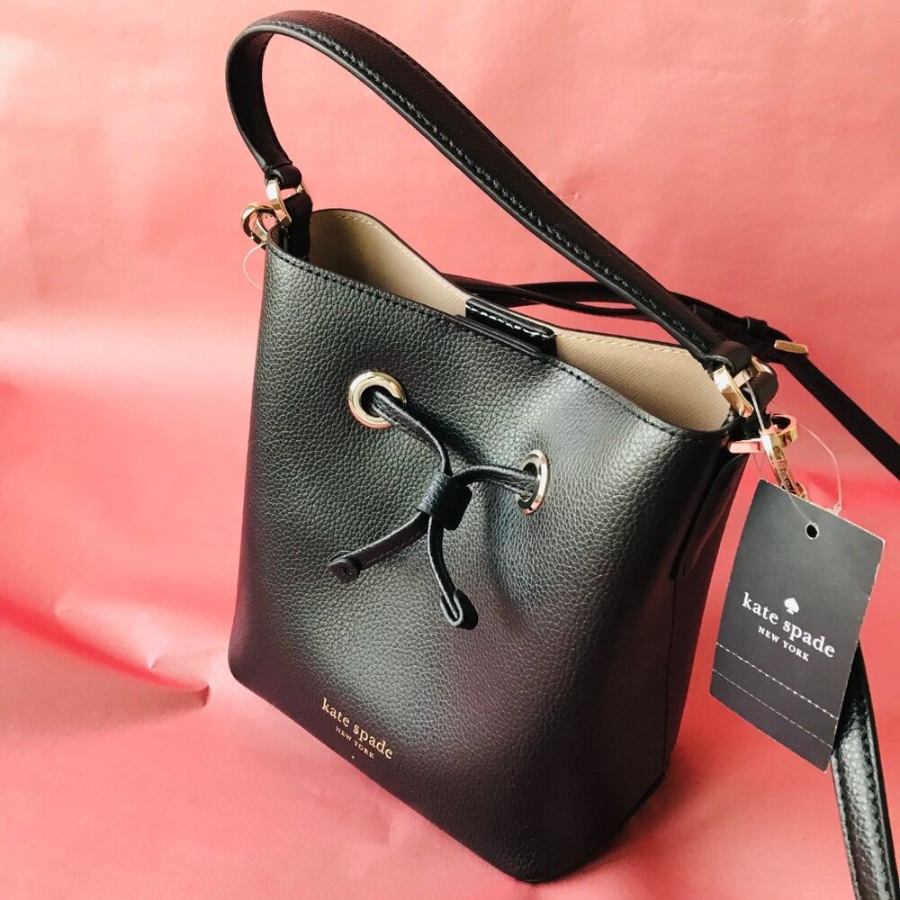 Kate Spade Eva Small Bucket Bag Black Shoulder Crossbody Leather